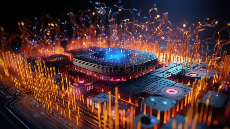 Intelligence neuromorphic computing create vector illustration