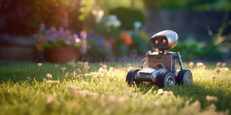 Intelligente Gartenarbeit durch Roboter-Gärtnerei zur Verbesserung von Außenräumen stock abbildung
