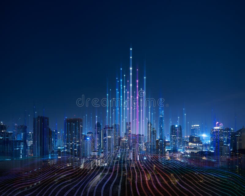 Intelligente Stadt und Abstraktes Steigungslinie Connect Punktpunkt an stockbild