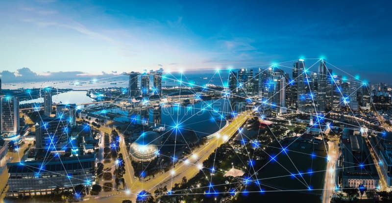 Intelligente Stadt und Internet von Sachen, drahtloses Kommunikationsnetz lizenzfreies stockbild