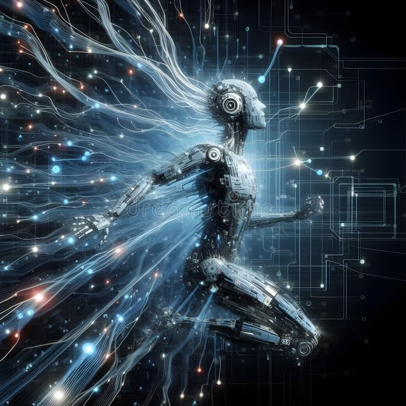 Intelligenza artificiale testa-robot connessioni scure immagini stock libere da diritti