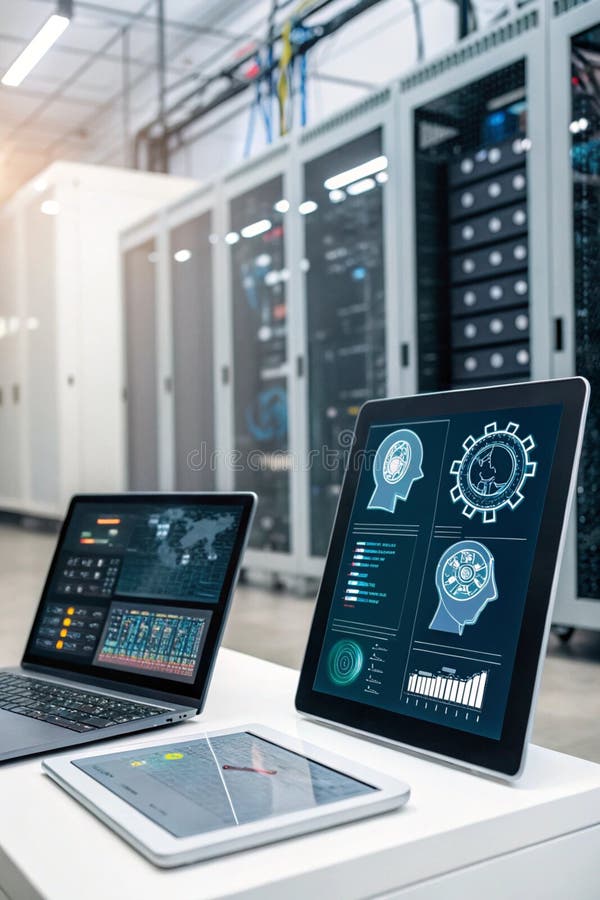 Intelligenza intelligente e apprendimento automatico con IoT e automazione illustrazione di stock