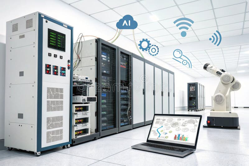 Intelligenza intelligente e apprendimento automatico con IoT e automazione royalty illustrazione gratis