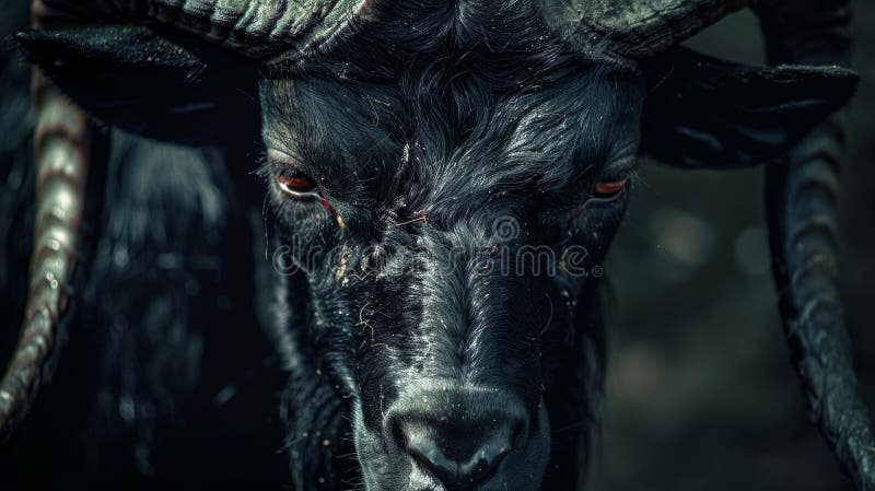 Intense close-up of a black goat with striking eyes vector illustration