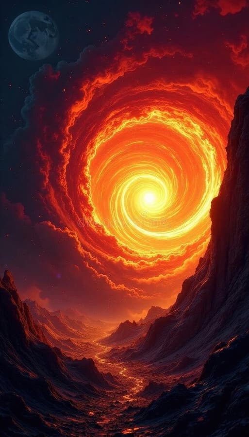 Intense fiery vortex, rich colors, Baroque style, design, burning vector illustration