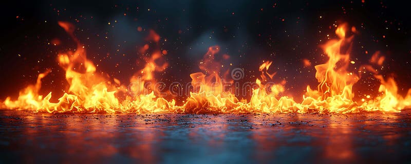 Intense Flammen umklappen eine dunkle, strukturierte Oberfläche und erzeugen eine dramatische und mächtige visuelle. Funken fliege stock abbildung
