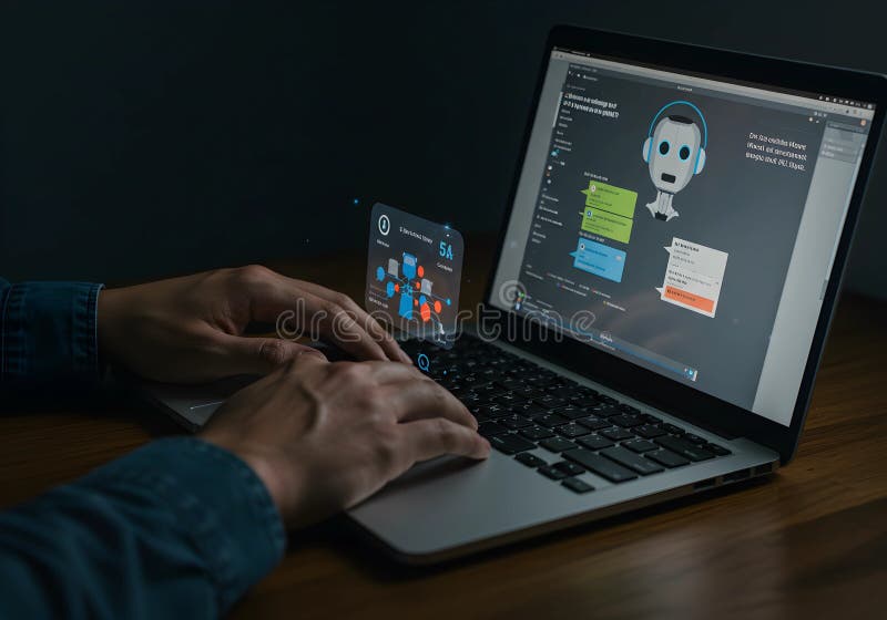 Interacción de Chatbot en AI nocturna ilustración del vector