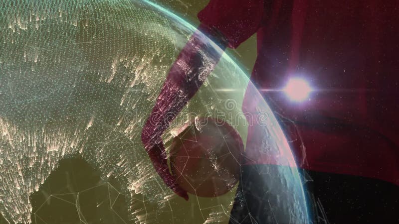 Interacting with digital globe, person exploring network connections and animation data stock footage