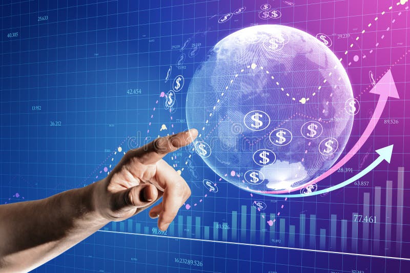 Interactive financial analysis on a virtual interface royalty free stock photo