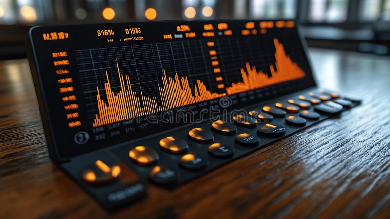 Interactive financial data display in a trendy bar vector illustration