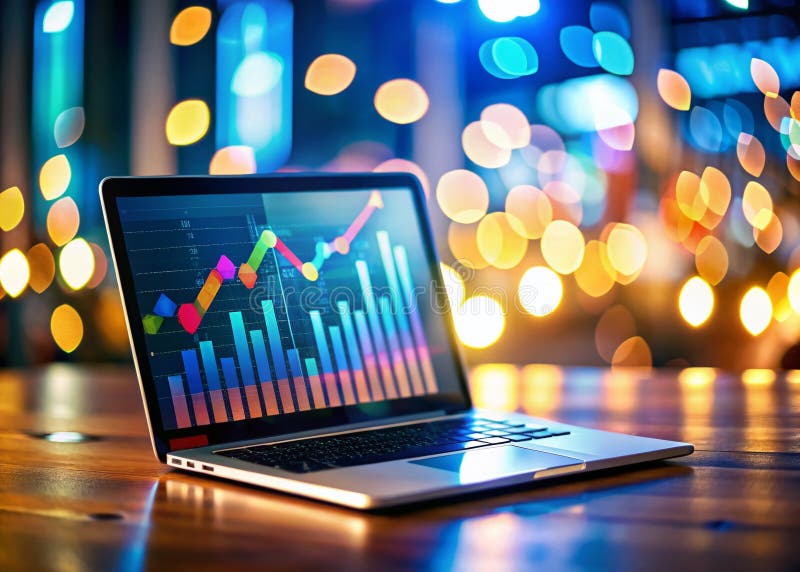 Interactive Financial Data Visualization on a Laptop Screen Explore Trends Patterns and Insights with Dynamic Charts vector illustration
