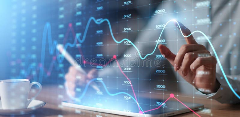 Interactive Financial Graph and Stock Market Analysis on Virtual Screen vector illustration