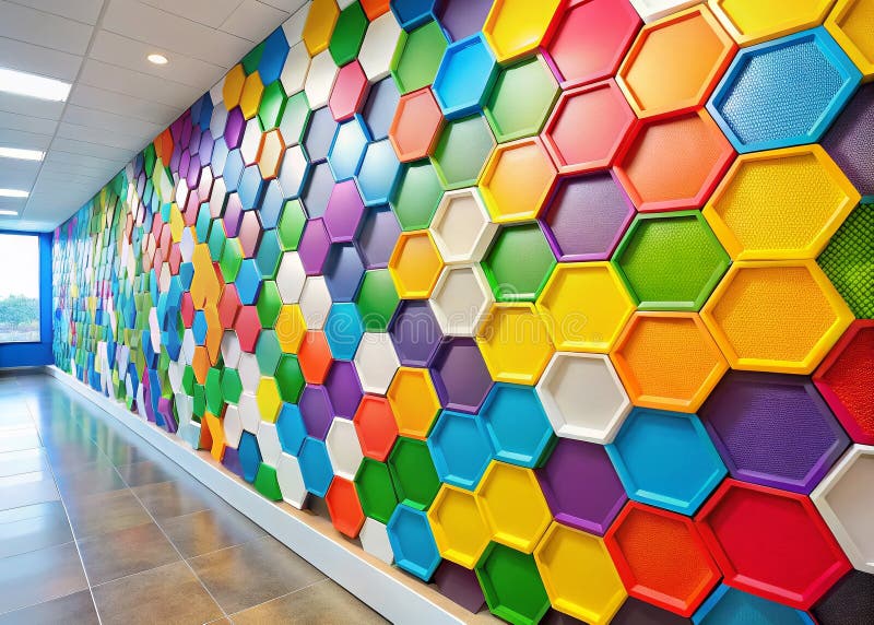 Interactive Honeycomb Activity Wall A Dynamic Learning Environment for Engaging Classroom Collaboration royalty free illustration