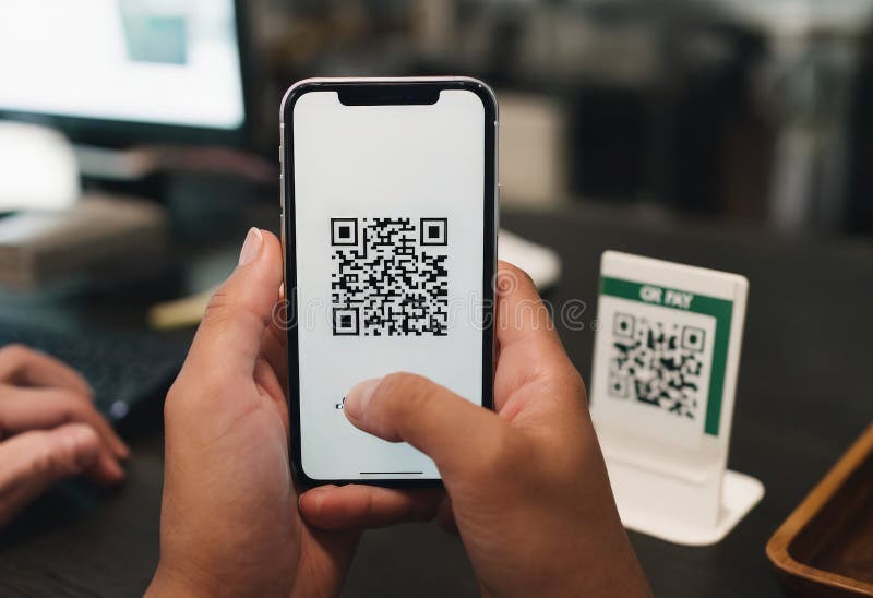 Interactive QR Code Puzzle A Smartphones Screen Captures the Enigma of Mirrored Text Amidst Digital Ambiguity stock illustration