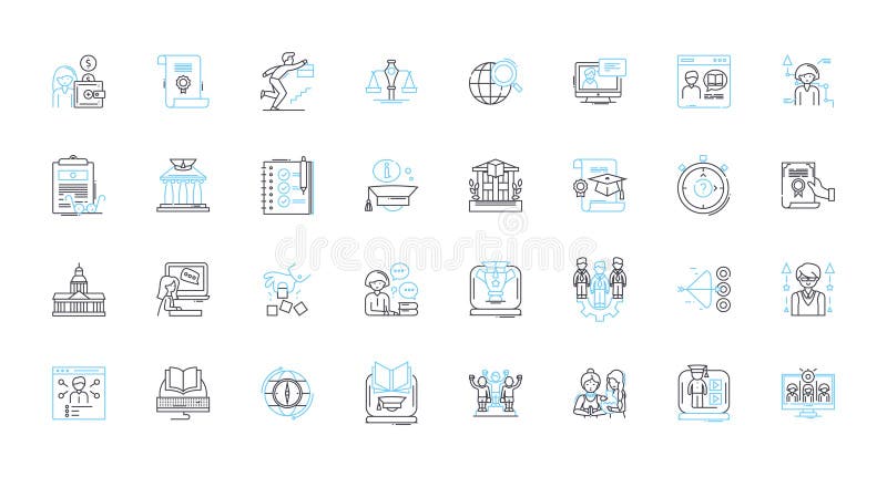 Interactive teaching linear icons set. Engaging, Innovative, Responsive, Collaborative, Dynamic, Experiential, Adaptive stock illustration