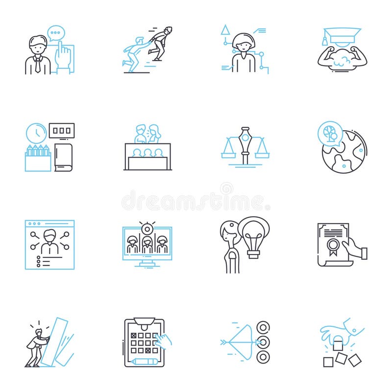 Interactive teaching linear icons set. Engaging, Innovative, Responsive, Collaborative, Dynamic, Experiential, Adaptive vector illustration