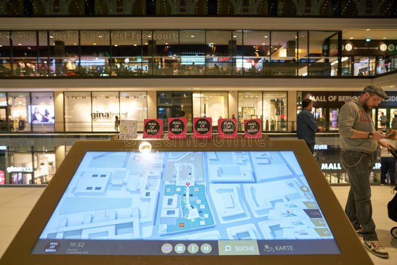 Interactive touchscreen at Mall of Berlin stock photos