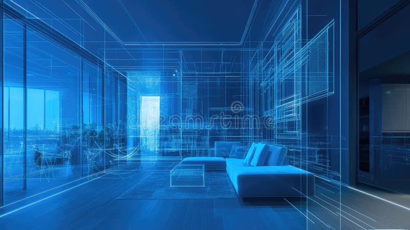 Interactive virtual property tour blueprint data stream royalty free illustration