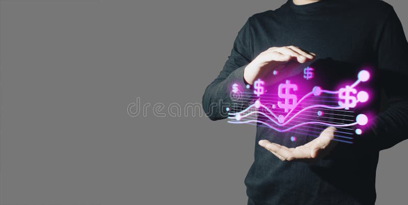 Interactivo empresario tocando un holográfico de transacciones de red financiera concepto de sistema de datos de la tecnología imagen de archivo libre de regalías