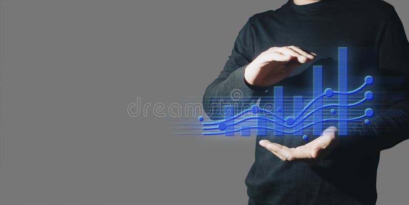 Interactivo empresario tocando un holográfico de transacciones de red financiera concepto de sistema de datos de la tecnología foto de archivo