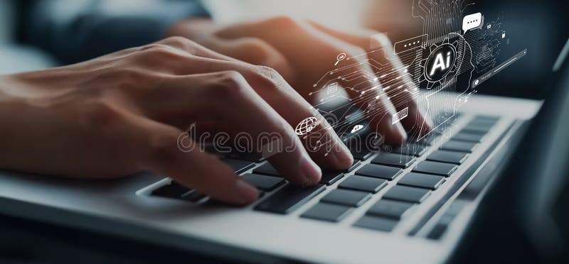 Interaktion zwischen Mensch und künstlicher Intelligenz - virtueller Assistent lizenzfreie abbildung
