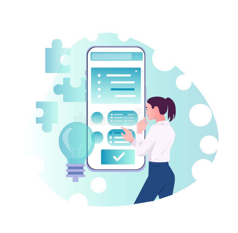Interazione femminile con interfaccia mobile. Illustrazione vettoriale royalty illustrazione gratis