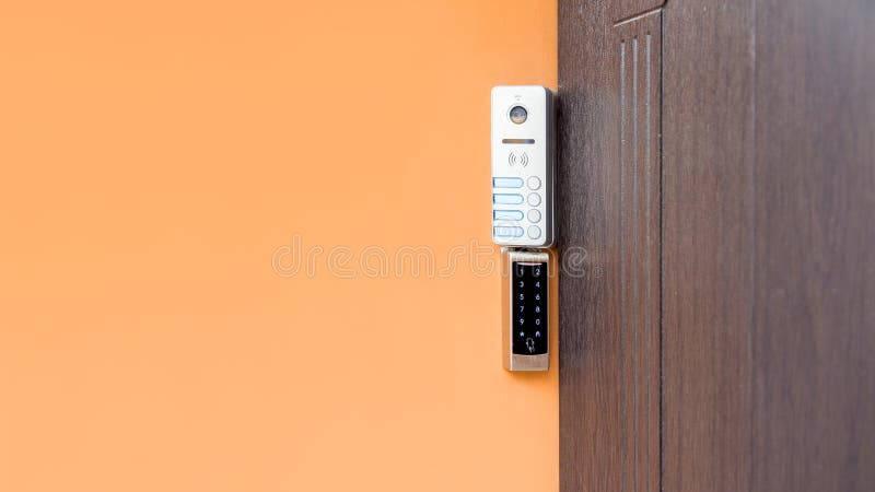 Intercom with doorbell buttons and video call and card reader for an electronic access key. royalty free stock images