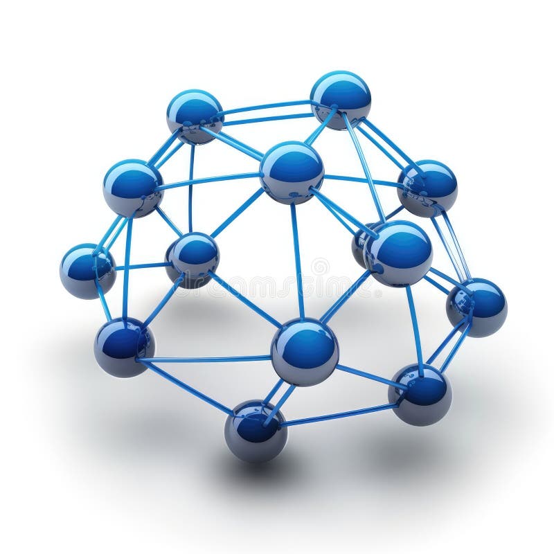 Abstract 3D Rendering of a Complex Blue Molecular Structure, Network Connection stock illustration