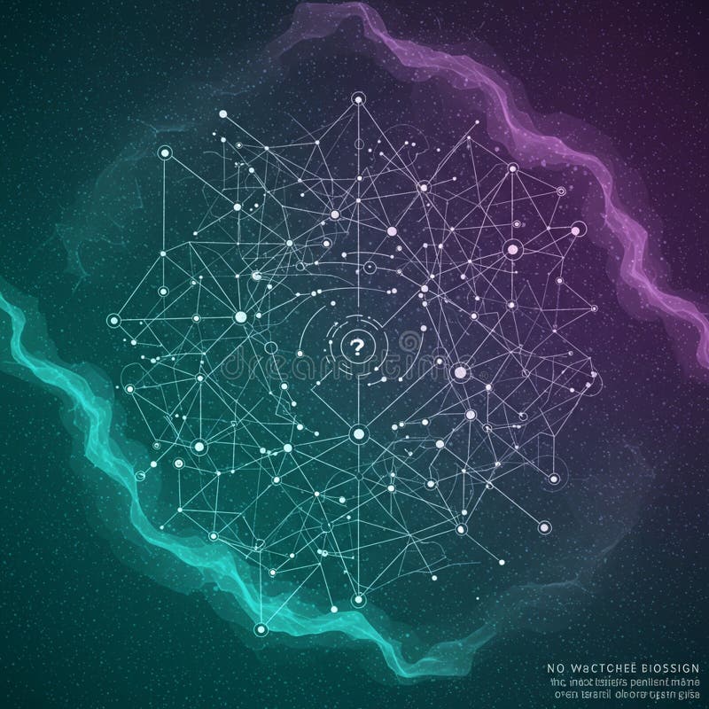 Interconnected nodes and lines form a complex, abstract neural network pattern on a stock illustration