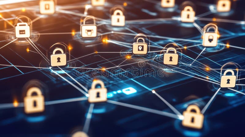 Interconnected padlocks, visual representation of network security and data protection in the digital age royalty free illustration