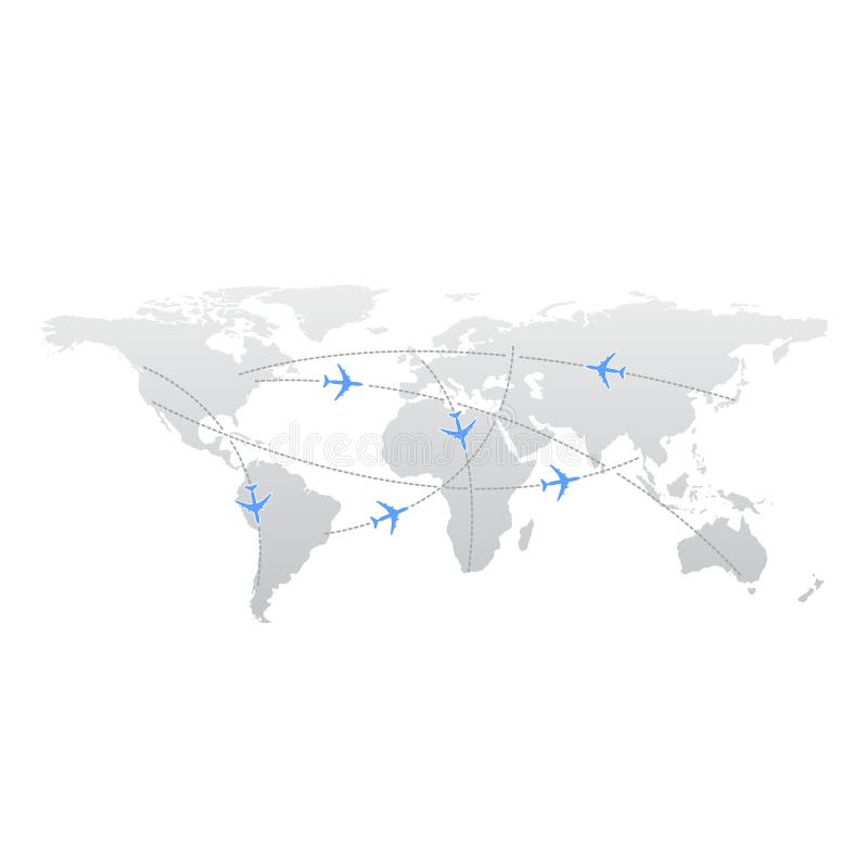 Vector illustration of map of the world with airline flights routes from all the continents stylized. Vector illustration of map of the world with airline flights routes from all the continents stylized