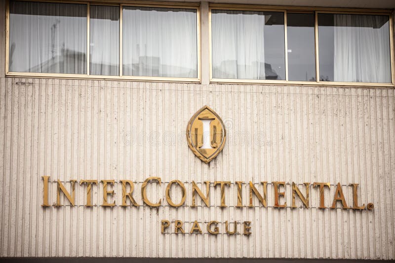 Intercontinental Logo on Their Main Hotel in Prague. Intercontinental ...