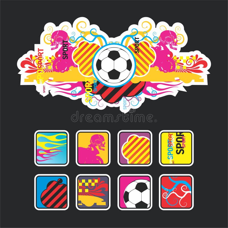 Interesting composition with the ball and icons vector illustration Interesting composition with the ball and icons vector illustration