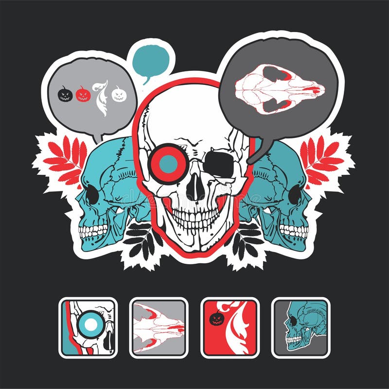 Interesting icons and composition with a skull