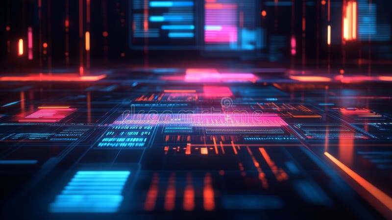 Interfaccia digitale astratta con linee luminose e display dati illustrazione vettoriale