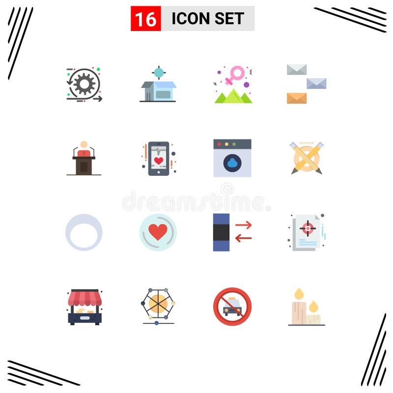Interfaccia mobile a schermo piatto con 16 pittogrammi di inviluppo contattate il vostro prodotto royalty illustrazione gratis