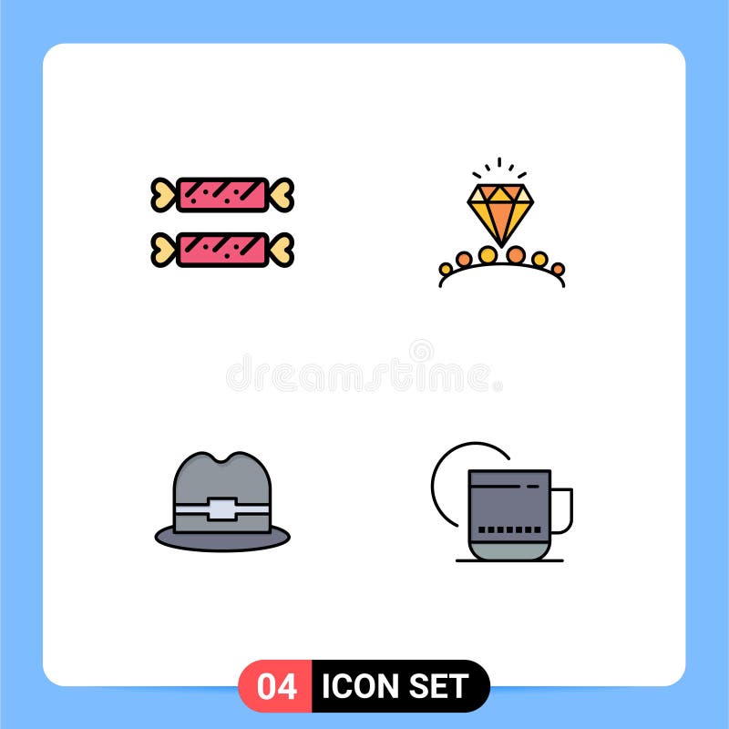 Interfaccia mobile set di colori flat set di 4 pittogrammi di tè del cuore di vacanze turistiche dolci illustrazione vettoriale