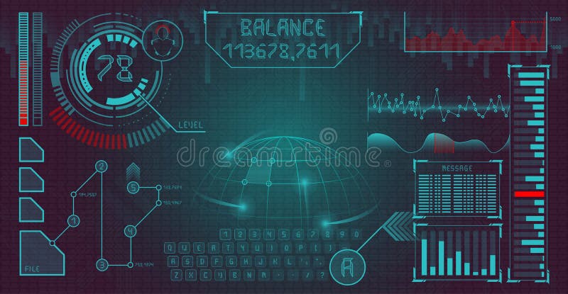 Interfaccia utente futuristica con gli elementi di infographics e la fonte unica esposizione dello spazio Fondo di vettore illustrazione di stock Interfaccia utente futuristica con gli elementi di infographics e la fonte unica esposizione dello spazio Fondo di vettore illustrazione di stock