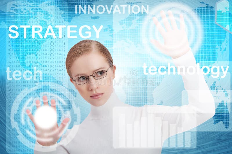 Interface business office of the future, woman royalty free stock image Interface business office of the future, woman royalty free stock image