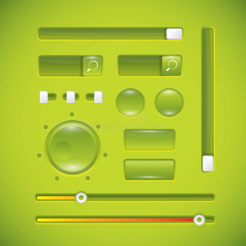 Interface de utilizador verde, botões e manípulos ilustração stock