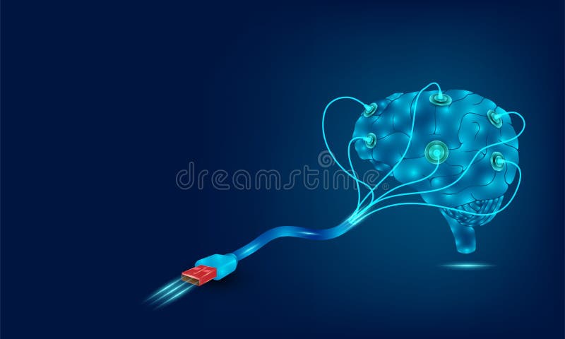 brain interfaces technology plug and play transfer data to device. vector illustration eps10. brain interfaces technology plug and play transfer data to device. vector illustration eps10