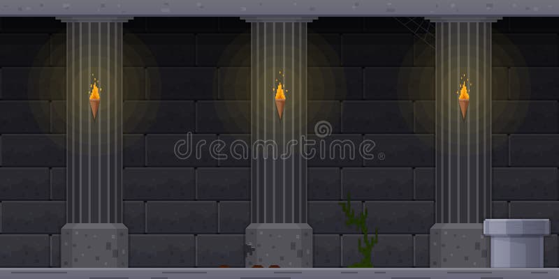 Interfacespel met 8 bits Verschijning van niveau in donkere kerker stock illustratie