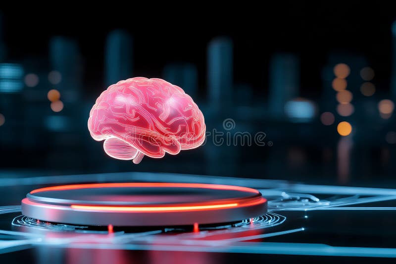 Interfaz cerebral digital holograma brillante concepto futurista de una interfaz cerebral brillante que simboliza la tecnología ai stock de ilustración