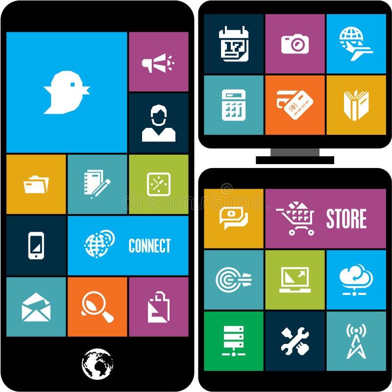 Sistema De Elementos Plano De La Interfaz De Usuario Ilustración del