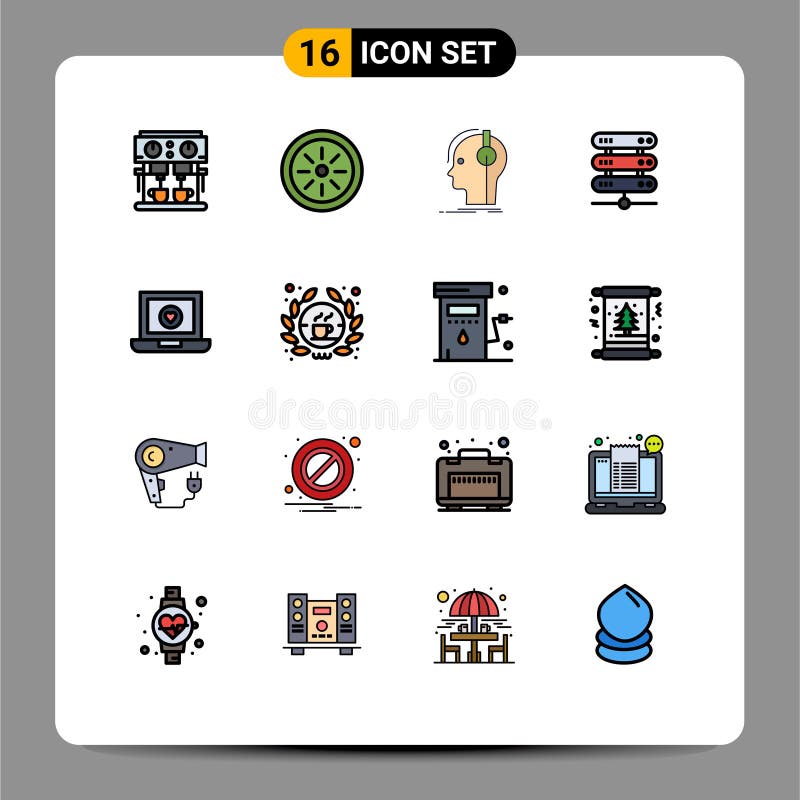 16 interfaz de usuario paquete de línea de color plano de signos y símbolos modernos de la informática de red de auriculares de al ilustración del vector