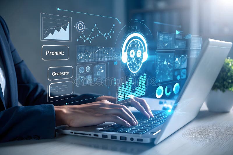 Interfaz digital de audio y aprendizaje automático de AI futurista ilustración del vector