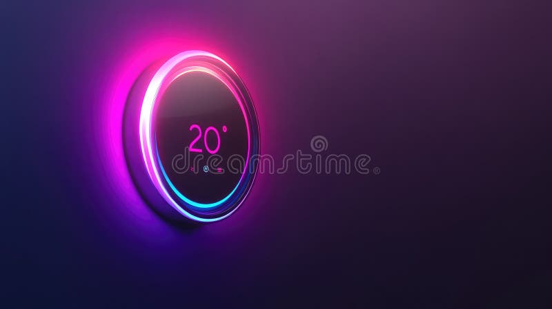 Interfce stylized animation of a sleek smart thermostat stock illustration