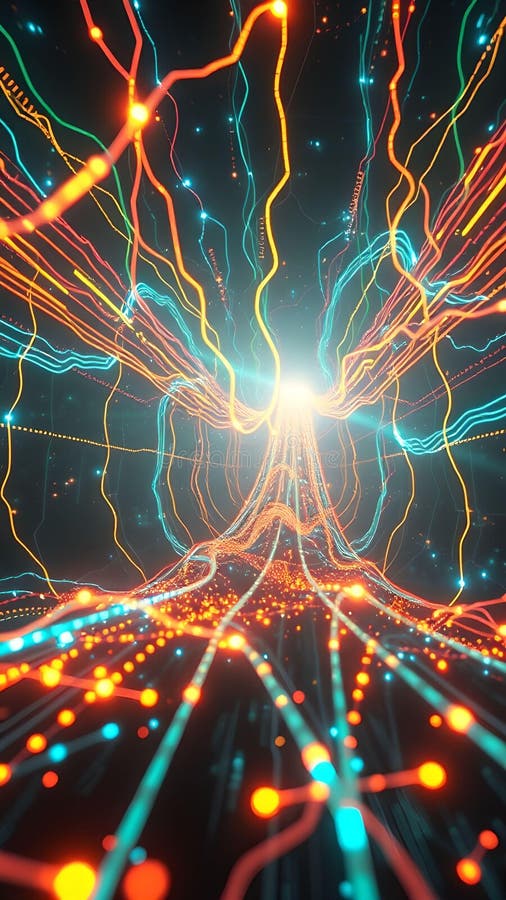 Intergalaktisk dataväge : Växla digitala kablar i skiFi Neon liggande Ultra HD 32 K-återgivning vektor illustrationer