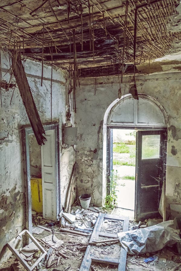 Interior of abandoned house in Korytnica spa, Slovakia