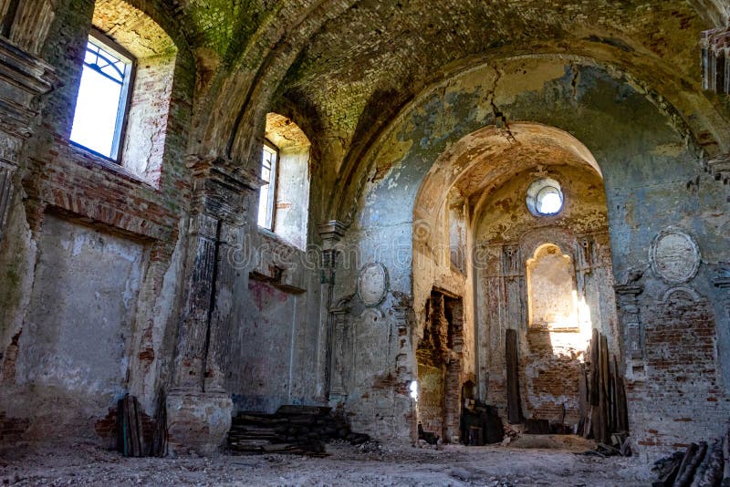 Interior of the Ancient Destroyed Temple. Abandoned Building of an